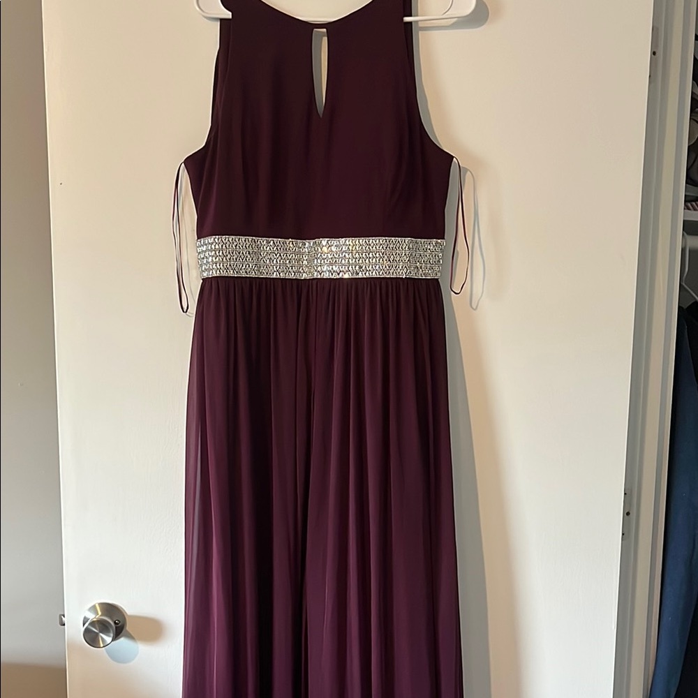 R&M Richards Red Pleated Maxi Gown Halter Wedding Guest